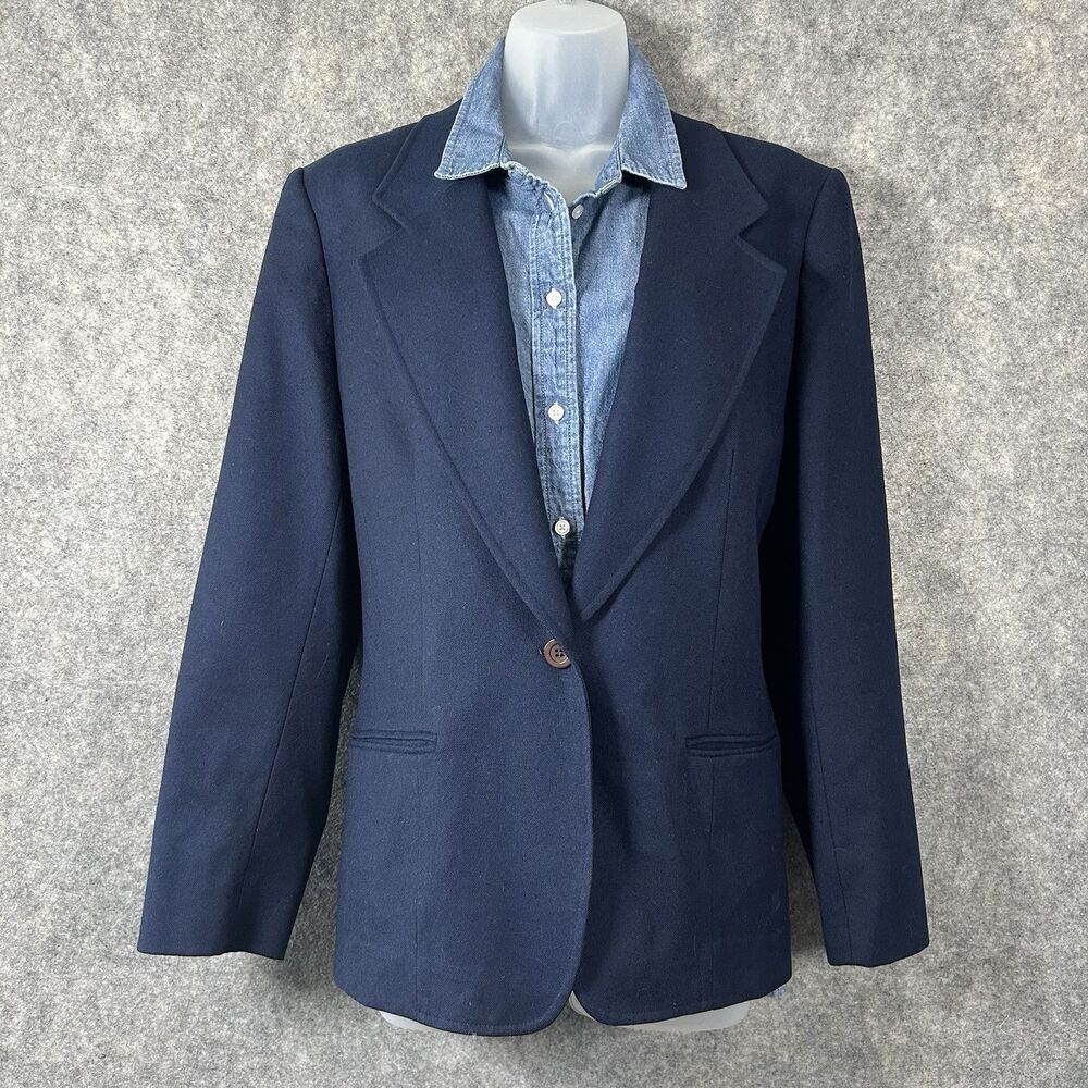 Vintage Pendleton Womens Blazer 1950s Navy Blue Size 16 100% Virgin Wool USA